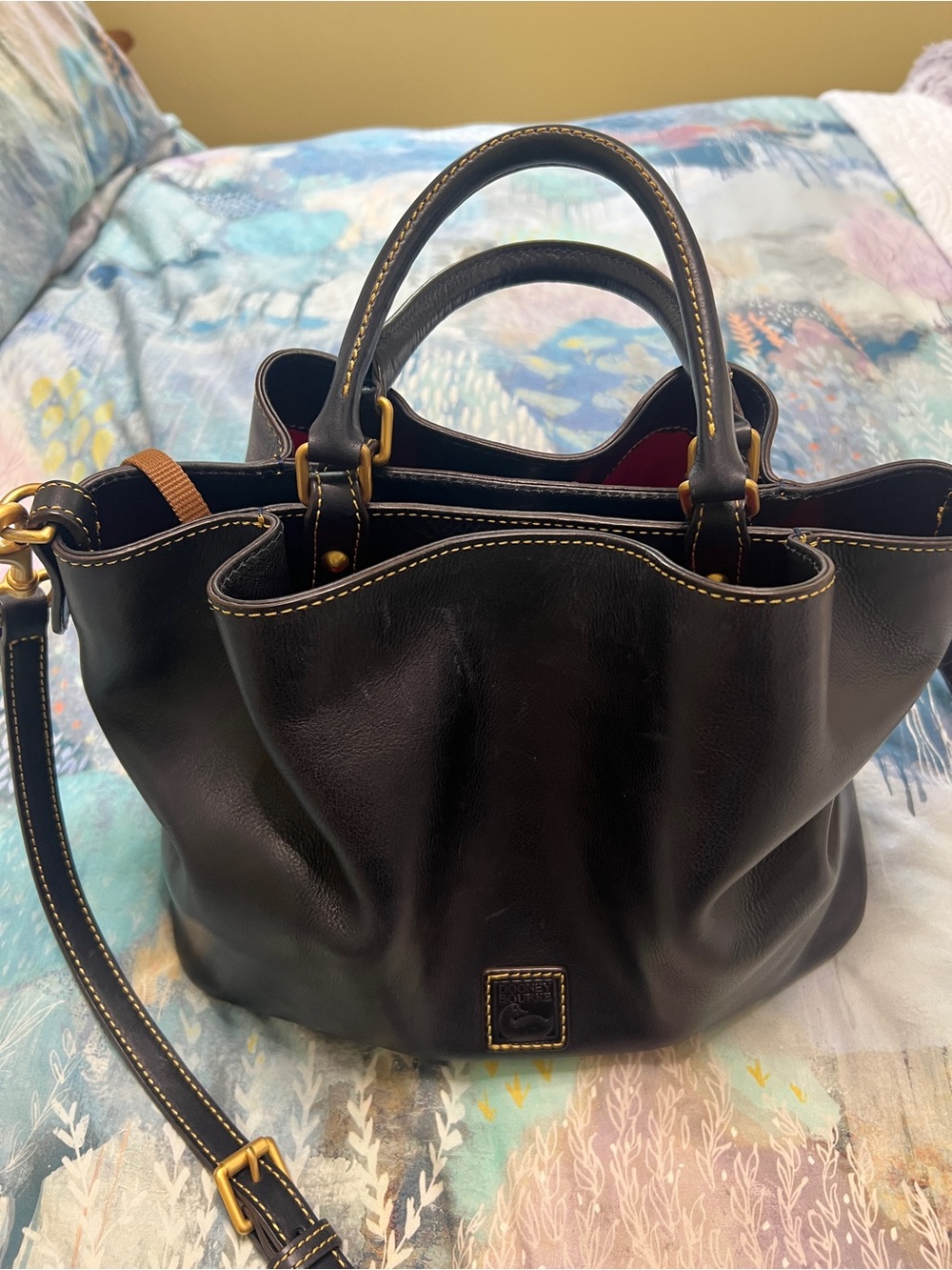 Dooney & Bourke Black Leather Top-Handle Shoulder Bag with Gold Hardware